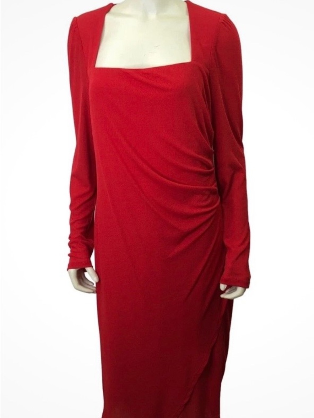 Laundry By Shelli Segal Red Long Sleeve Square Neck Dress